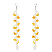 yellow resin long tassel drop earrings, view 7 - MRSLM