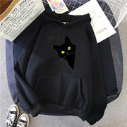 black cat print hooded sweater, view 3 - MRSLM