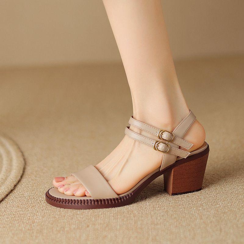 Retro high heel leather sandals, view 4 - MRSLM