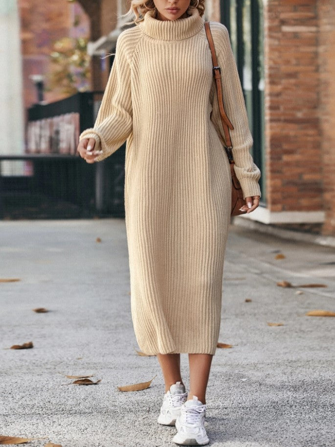 Women's Turtleneck Knit Maxi Sweater Dress