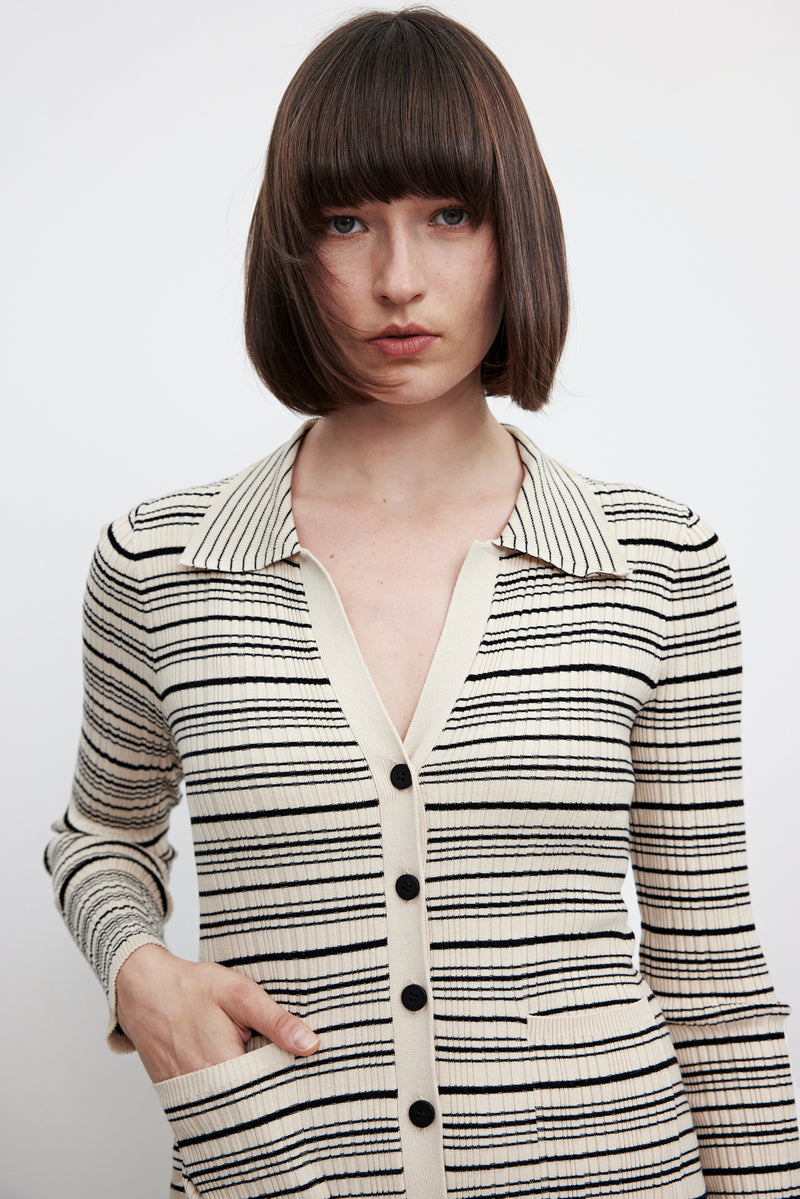 french style striped lapel dress, view 5 - MRSLM