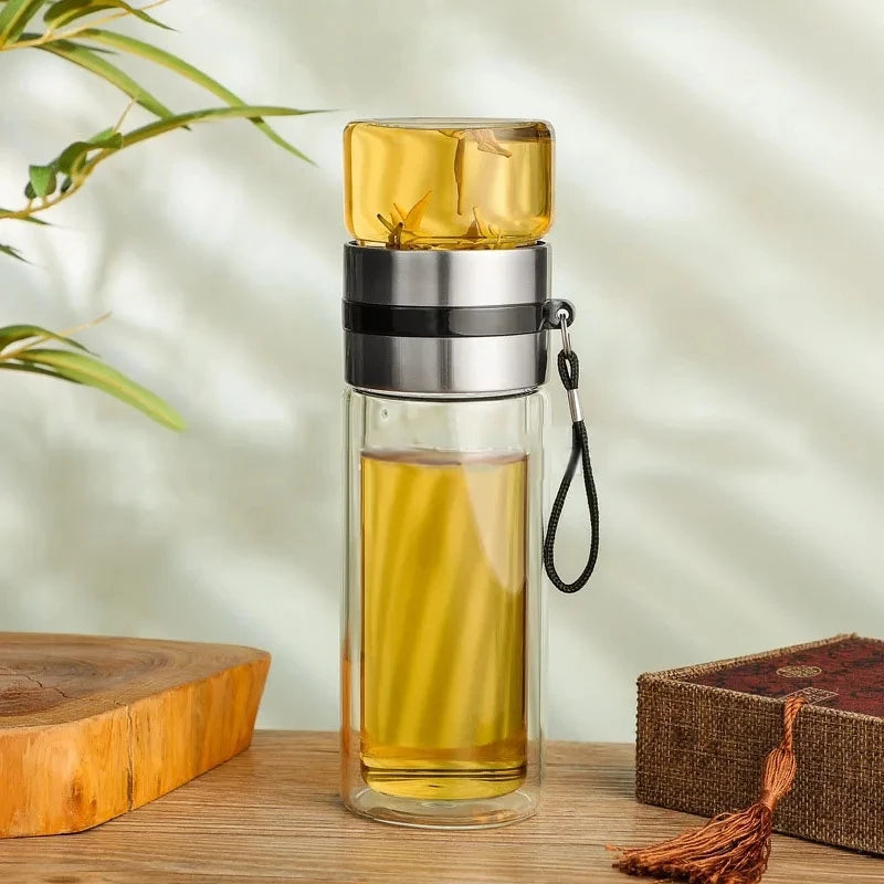 insulated glass water bottle with tea infuser, view 3 - MRSLM