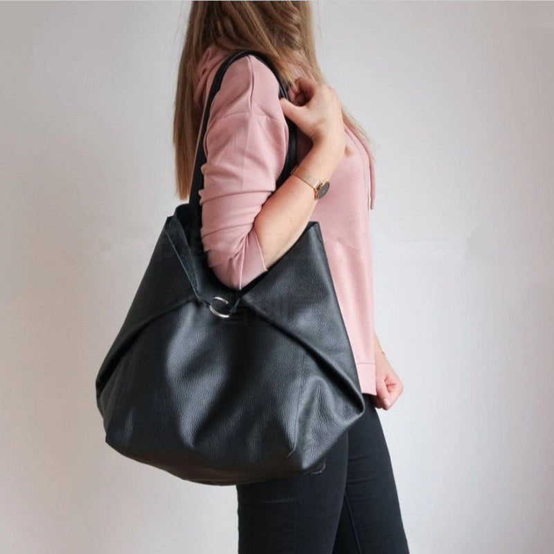 Women's large slouchy faux leather tote bag - MRSLM