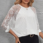 women's lace patchwork round neck top, view 2 - MRSLM
