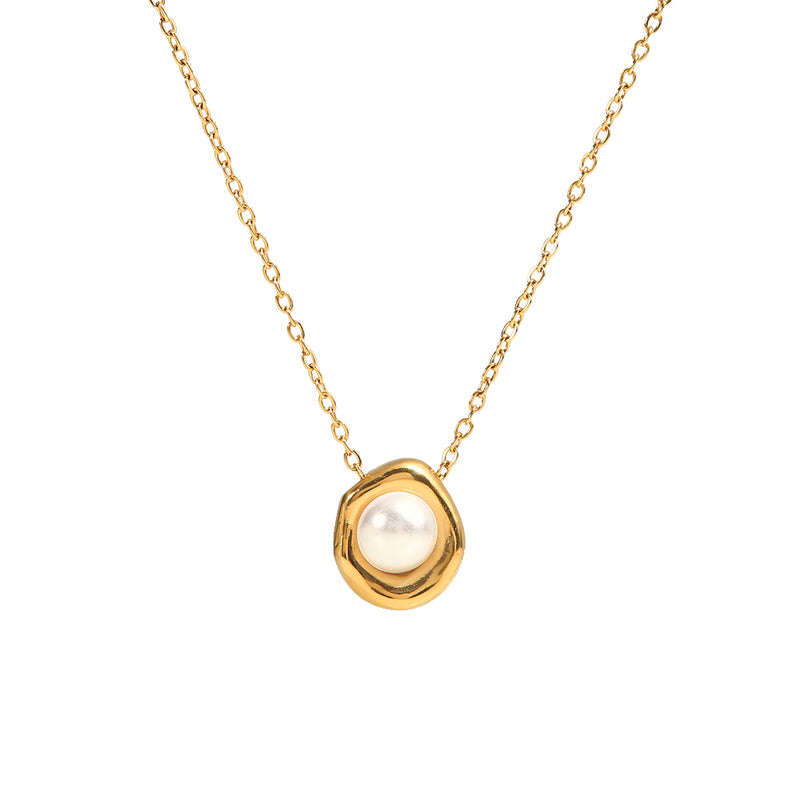 Stainless steel pearl pendant necklace, view 2 - MRSLM