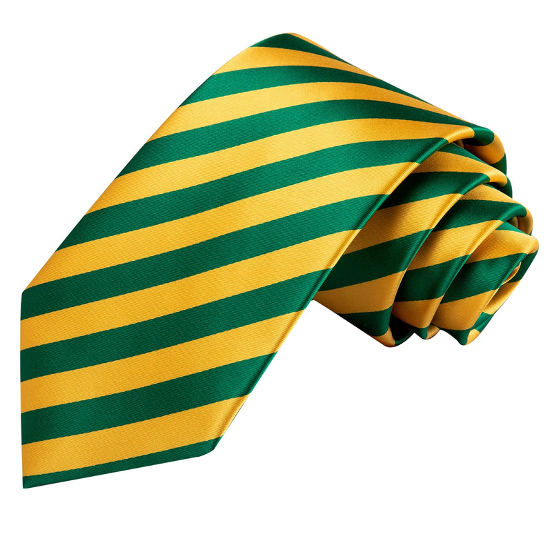 yellow and green striped silk necktie set for men, view 5 - MRSLM
