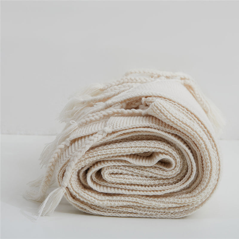 nordic wool knitted tassel blanket, view 4 - MRSLM