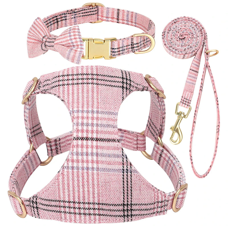 fashion dog harness leash set with bowtie, view 2 - MRSLM
