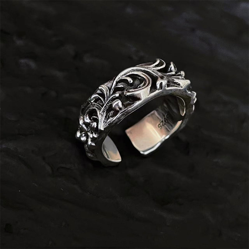 antique s925 silver embossed brambles ring - MRSLM