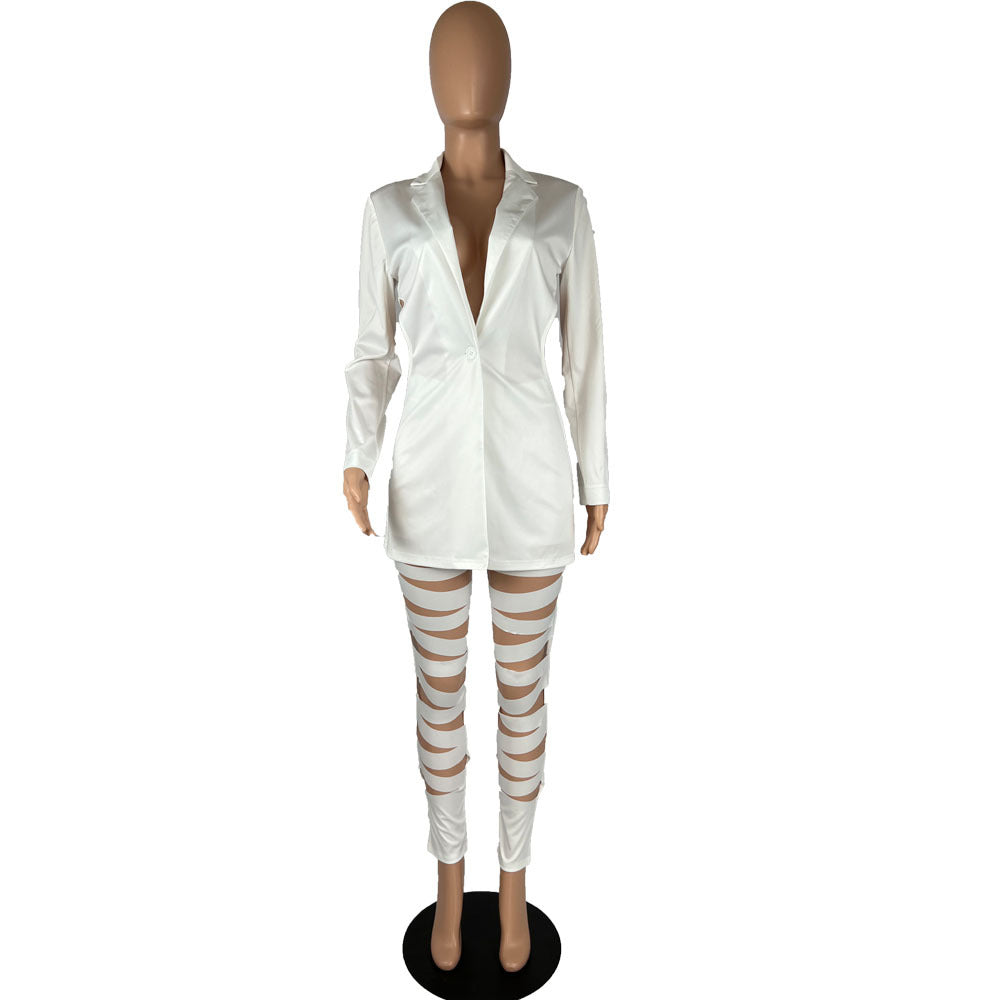 Autumn And Winter Burnt Flower Solid Color Casual Suit Ladies