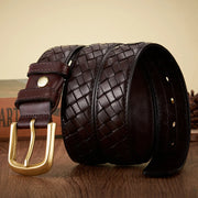men's braided leather belt copper buckle, view 3 - MRSLM