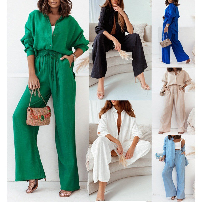 loose wrinkle shirt and wide-leg pants suit - MRSLM
