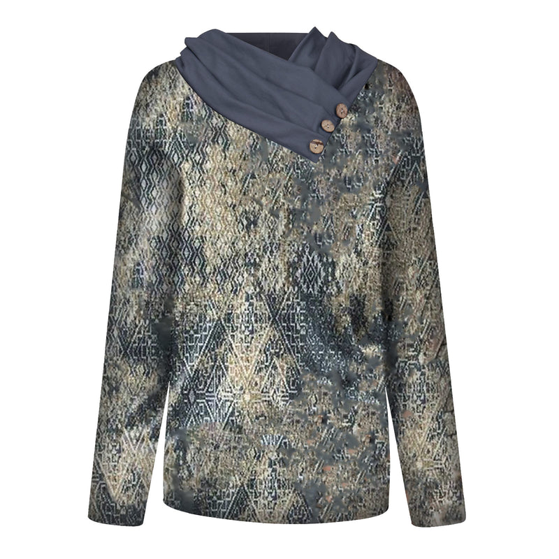 stripe print button v-neck pullover top, view 5 - MRSLM