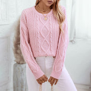 Women's pink retro cable knit sweater, view 2 - MRSLM