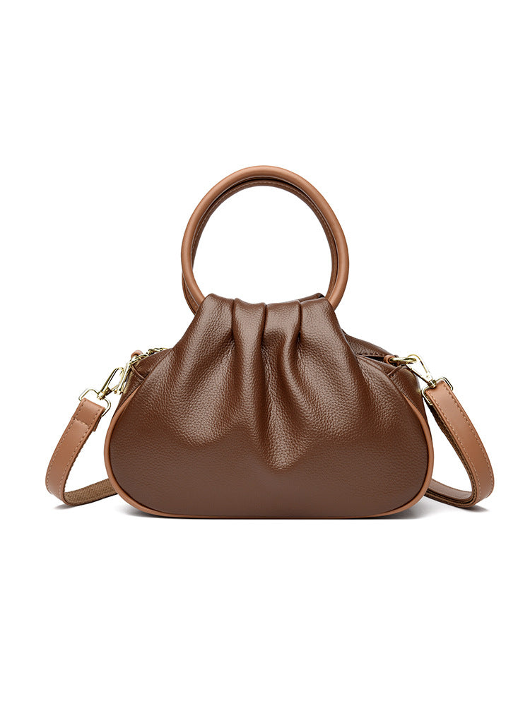 large pleated leather crossbody bag, view 7 - MRSLM