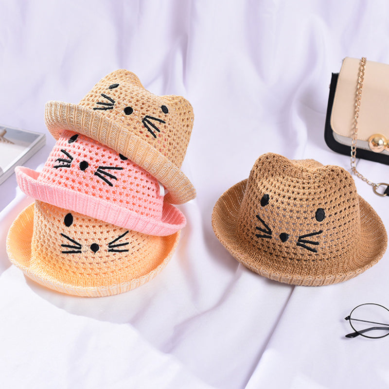 baby straw hat with cat ears, view 4 - MRSLM