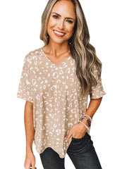 leopard print short sleeve loose top, view 3 - MRSLM