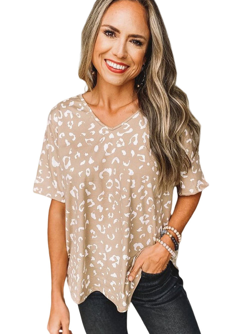 leopard print short sleeve loose top, view 3 - MRSLM
