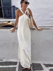 backless cross shoulder strap dress, view 6 - MRSLM