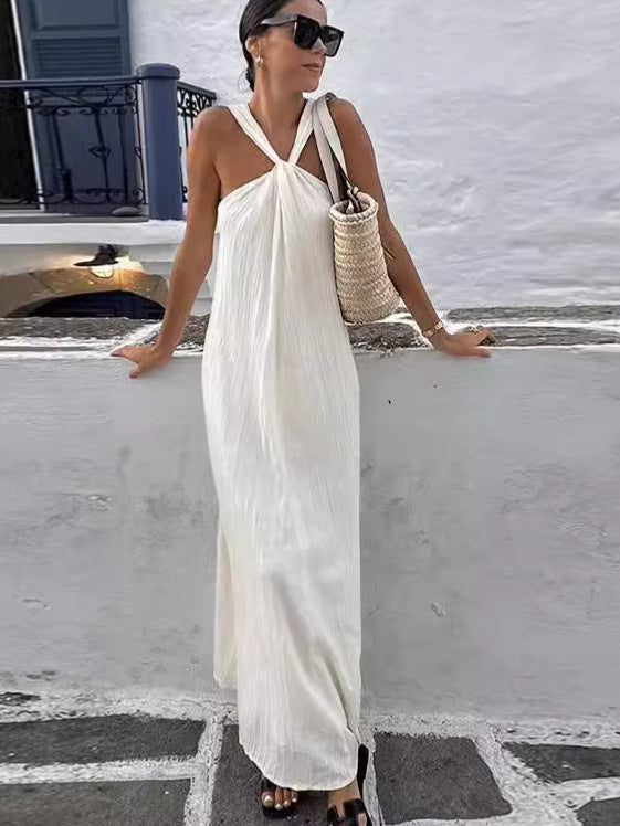 backless cross shoulder strap dress, view 6 - MRSLM