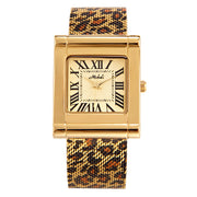 Women's leopard print mesh belt square watch, view 5 - MRSLM