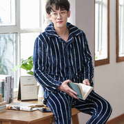 Men's flannel lounge robe cardigan set, view 20 - MRSLM