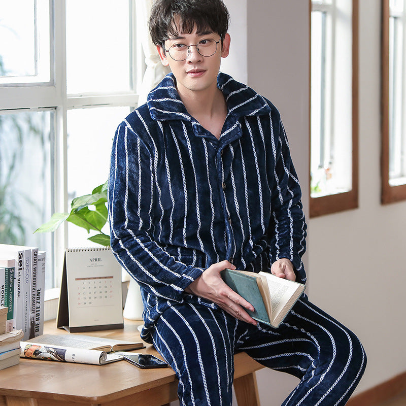 Men's flannel lounge robe cardigan set, view 20 - MRSLM