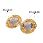 gold plated geometric oval earrings, view 2 - MRSLM