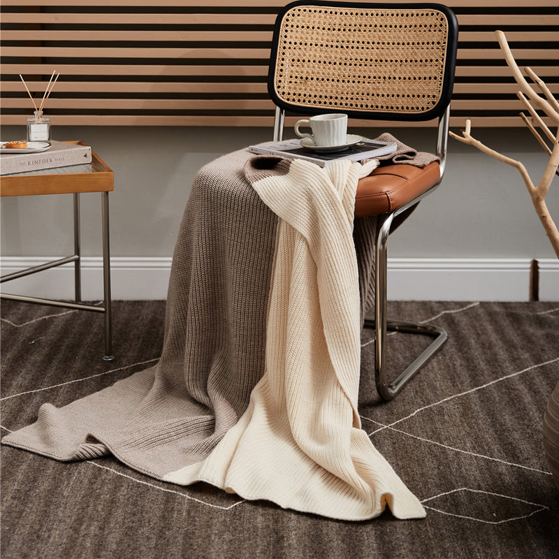 three-color knitted wool-blend blanket, view 3 - MRSLM
