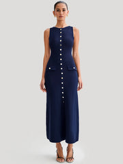 Sleeveless buttoned maxi dress, view 3 - MRSLM