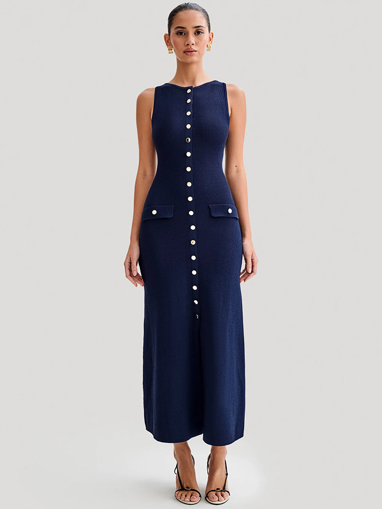 Sleeveless buttoned maxi dress, view 3 - MRSLM