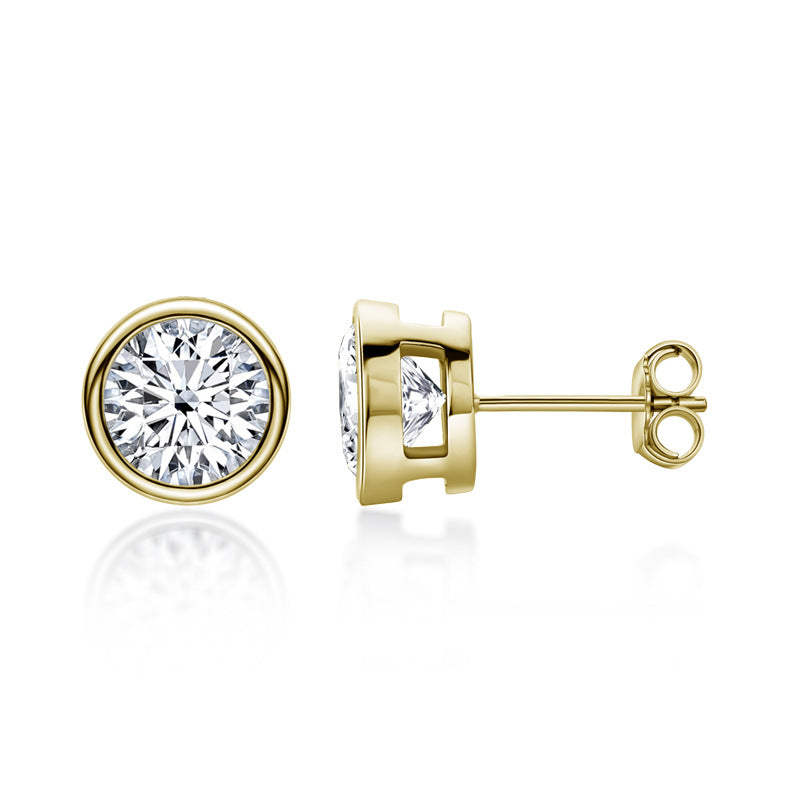 round bezel moissanite stud earrings, view 2 - MRSLM