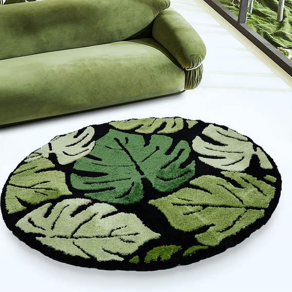 round green monstera leaf plush rug - MRSLM