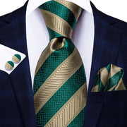 green striped silk necktie set for men, view 3 - MRSLM