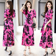 V-neck printed short sleeve dress, view 4 - MRSLM