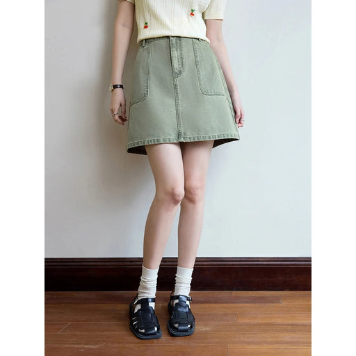 high waist pink denim mini skirt, view 3 - MRSLM