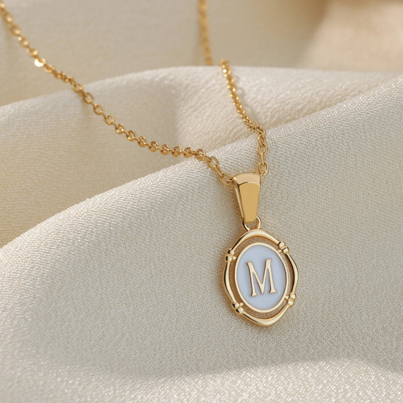 golden drip oil letter pendant necklace, view 28 - MRSLM