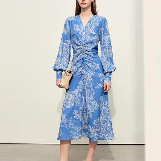 V-neck chiffon dress with Chinese print - MRSLM