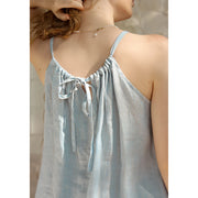 blue striped linen halter crop top, view 7 - MRSLM