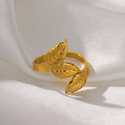 adjustable gold leaves ring, view 4 - MRSLM