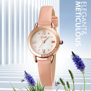 small round leather strap ladies quartz watch, view 8 - MRSLM