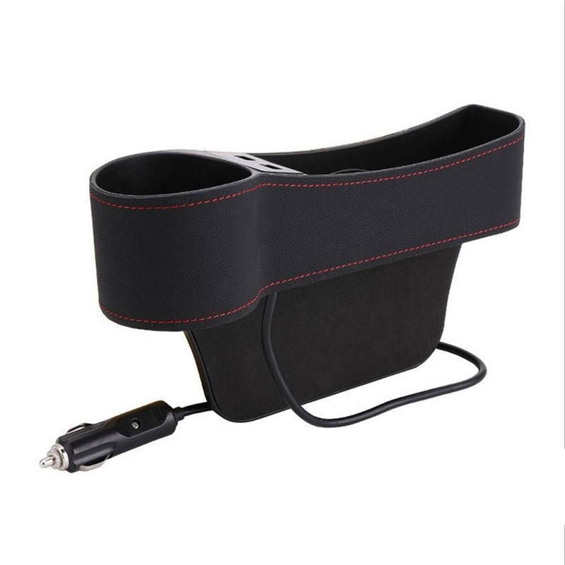 leather car seat gap organizer with dual usb, view 4 - MRSLM