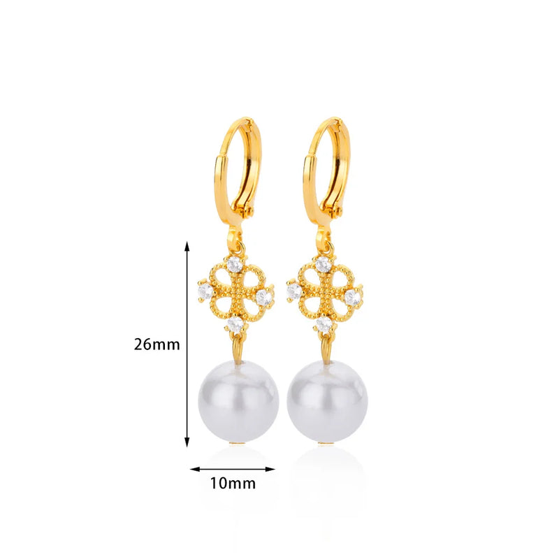 butterfly imitation pearl dangle earrings, view 4 - MRSLM