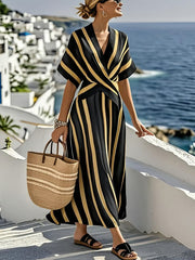 v-neck pleated maxi dress, view 9 - MRSLM