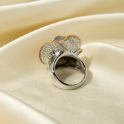 Stainless steel 18K gold plated geometric flower ring, view 8 - MRSLM