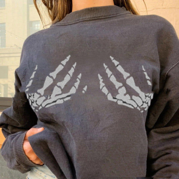 women's loose bone hand print sweater, view 3 - MRSLM