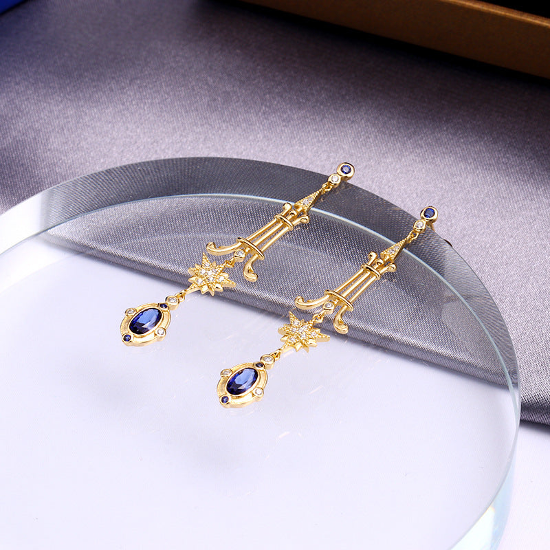 french court starburst blue earrings, view 3 - MRSLM