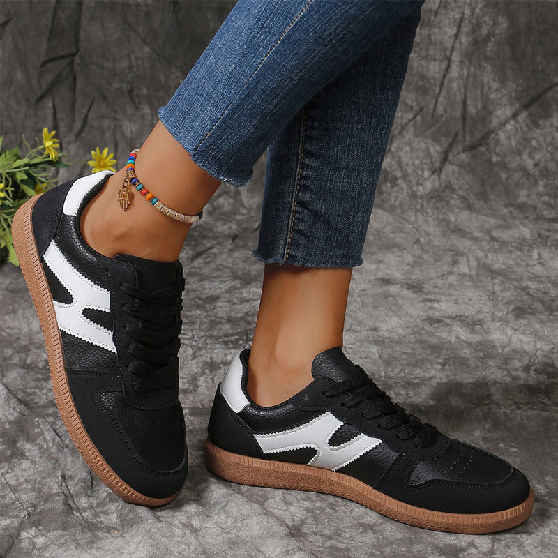 Colorblock lace-up round-toe flats, view 8 - MRSLM