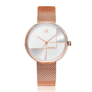 Women's geometric quartz watch with mesh strap, view 3 - MRSLM