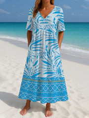 loose printed short sleeve dress, view 7 - MRSLM